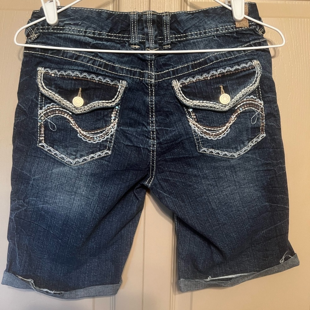 Women's Denim Shorts - Dark Blue - Picture 2 of 4